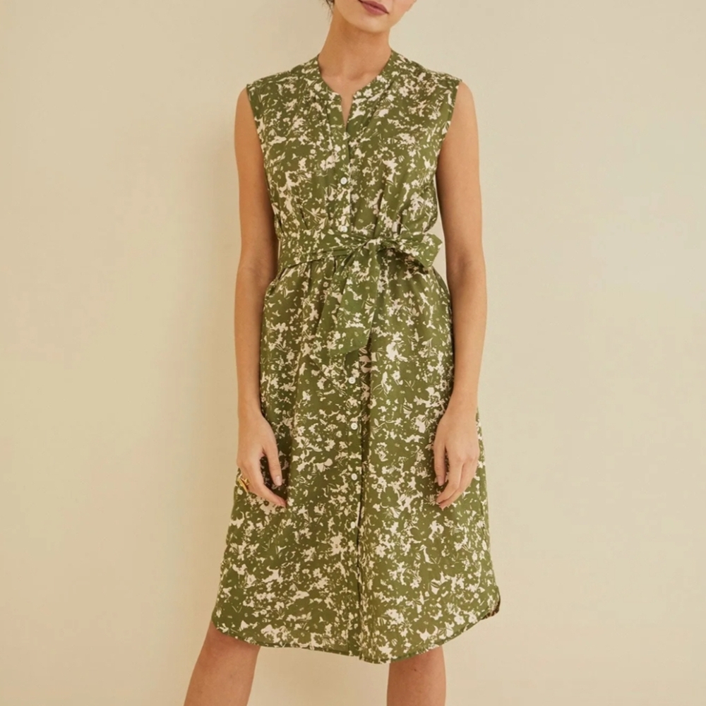 Amour Vert Olive and Cream Midi Dress
